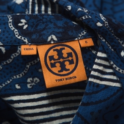 Tory Burch Blue Printed Cotton Long Sleeve Maxi Dress M