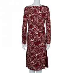 Pre Owned Tory Burch Red Jersey Floral Printed Long Sleeve Dress M