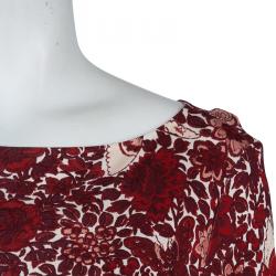 Pre Owned Tory Burch Red Jersey Floral Printed Long Sleeve Dress M