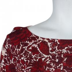Pre Owned Tory Burch Red Jersey Floral Printed Long Sleeve Dress M