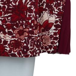 Pre Owned Tory Burch Red Jersey Floral Printed Long Sleeve Dress M