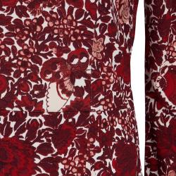 Pre Owned Tory Burch Red Jersey Floral Printed Long Sleeve Dress M