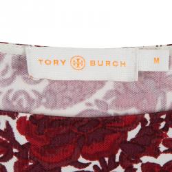Pre Owned Tory Burch Red Jersey Floral Printed Long Sleeve Dress M
