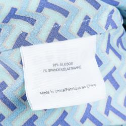 Pre Owned Tory Burch Blue Printed Silk Belted Long Sleeve Dress M