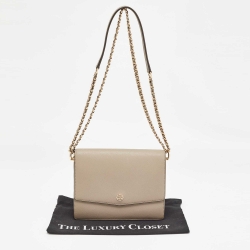 Pre Owned Tory Burch Grey Leather Kira Envelope Flap Shoulder Bag