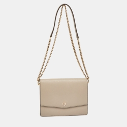 Pre Owned Tory Burch Grey Leather Kira Envelope Flap Shoulder Bag