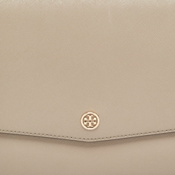 Pre Owned Tory Burch Grey Leather Kira Envelope Flap Shoulder Bag