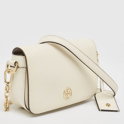 Pre Owned Tory Burch Off White Leather Robinson Chain Shoulder Bag