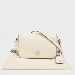 Pre Owned Tory Burch Off White Leather Robinson Chain Shoulder Bag