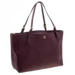 Pre Owned Tory Burch Burgundy Leather York Buckle Tote