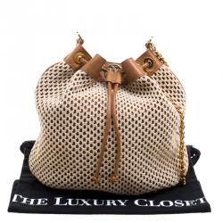 Pre Owned Tory Burch Brown Fabric and Leather Adalyn Bucket Bag