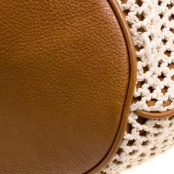 Pre Owned Tory Burch Brown Fabric and Leather Adalyn Bucket Bag
