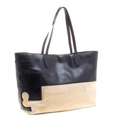 Pre Owned حقيبة يد توري برش كانفاس وجلد بيج/ كحلية