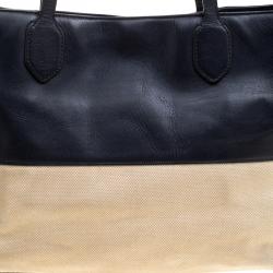 Pre Owned حقيبة يد توري برش كانفاس وجلد بيج/ كحلية