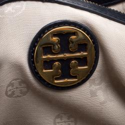 Pre Owned حقيبة يد توري برش كانفاس وجلد بيج/ كحلية