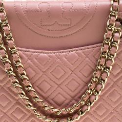 Pre Owned حقيبة كتف توري برش فليمنغ جلد وردي فاتح متوسطة