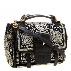 مملوكة مسبقًا حقيبة توري برش يد علوية ساوير مزخرفة جلد وقطيفة سوداء