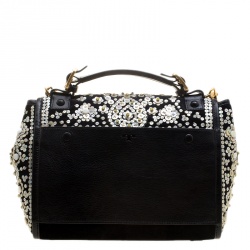 مملوكة مسبقًا حقيبة توري برش يد علوية ساوير مزخرفة جلد وقطيفة سوداء