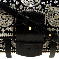 مملوكة مسبقًا حقيبة توري برش يد علوية ساوير مزخرفة جلد وقطيفة سوداء