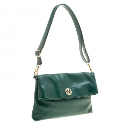 Tory Burch Green Leather Dena Foldover Crossbody Bag