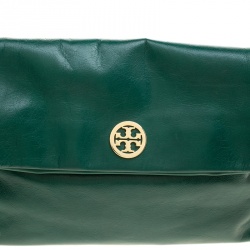 Tory Burch Green Leather Dena Foldover Crossbody Bag