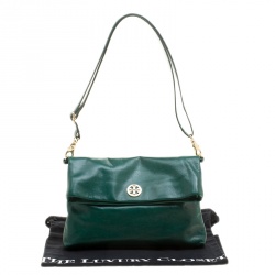 Tory Burch Green Leather Dena Foldover Crossbody Bag