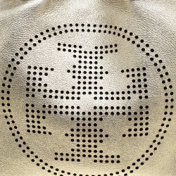 Pre Owned Tory Burch Metallic Silver Leather Perforated Logo Drawstring Tote with Pochette Accessories 
