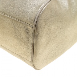 Pre Owned Tory Burch Metallic Silver Leather Perforated Logo Drawstring Tote with Pochette Accessories 