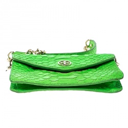 مملوكة مسبقًا Tory Burch Neon Green Python Embossed Leather Miniature Crossbody Bag