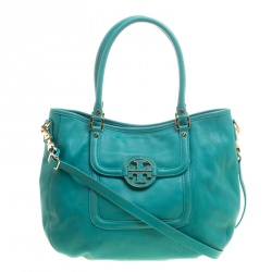 Pre Owned Tory Burch Turquoise Leather Amanda Hobo