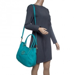 Pre Owned Tory Burch Turquoise Leather Amanda Hobo