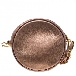 Tory Burch Metallic Beige Leather Logo Round Crossbody Bag 