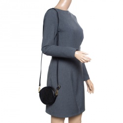 Pre Owned Tory Burch Black Leather Perforated Logo Round Crossbody Bag