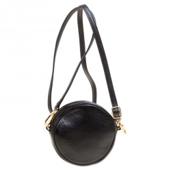 Pre Owned Tory Burch Black Leather Perforated Logo Round Crossbody Bag