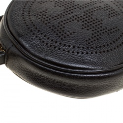 Pre Owned Tory Burch Black Leather Perforated Logo Round Crossbody Bag