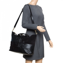 مملوكة مسبقًا Tory Burch Black Leather and Suede Top Handle Bag