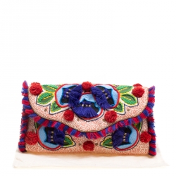 Pre Owned Tory Burch Multicolor Floral Embroidered Flap Clutch