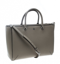 Pre Owned Tory Burch Grey Leather Robinson Zip Top Tote