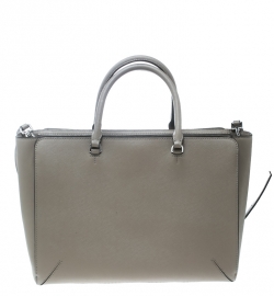 Pre Owned Tory Burch Grey Leather Robinson Zip Top Tote