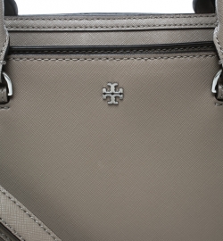 Pre Owned Tory Burch Grey Leather Robinson Zip Top Tote