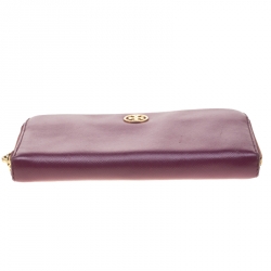 Pre Owned محفظة توري برش سحاب ملتف جلد عنابية