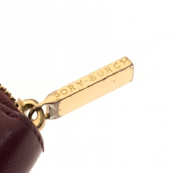 Pre Owned محفظة توري برش سحاب ملتف جلد عنابية