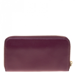 Pre Owned محفظة توري برش سحاب ملتف جلد عنابية