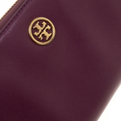 Pre Owned محفظة توري برش سحاب ملتف جلد عنابية