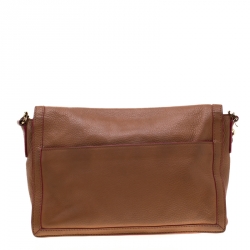 Pre Owned Tory Burch Brown Leather Flap Crossbody Bag