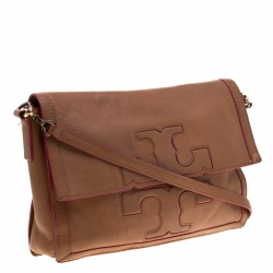 Pre Owned Tory Burch Brown Leather Flap Crossbody Bag