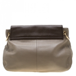 Pre Owned حقيبة كتف توري برش جلد بني/رصاصي