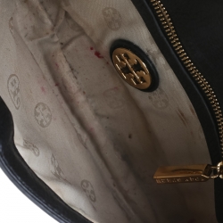 Pre Owned Tory Burch Black Leather Raphael Logo Crossbody Bag