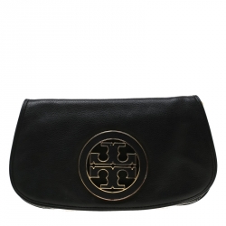 Pre Owned Tory Burch Black Leather Raphael Logo Crossbody Bag