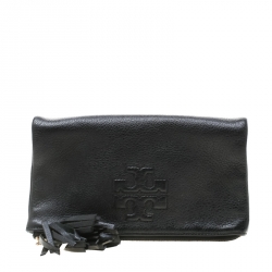 Tory Burch Thea Mini Black Leather Flapover Cross-Body Bag